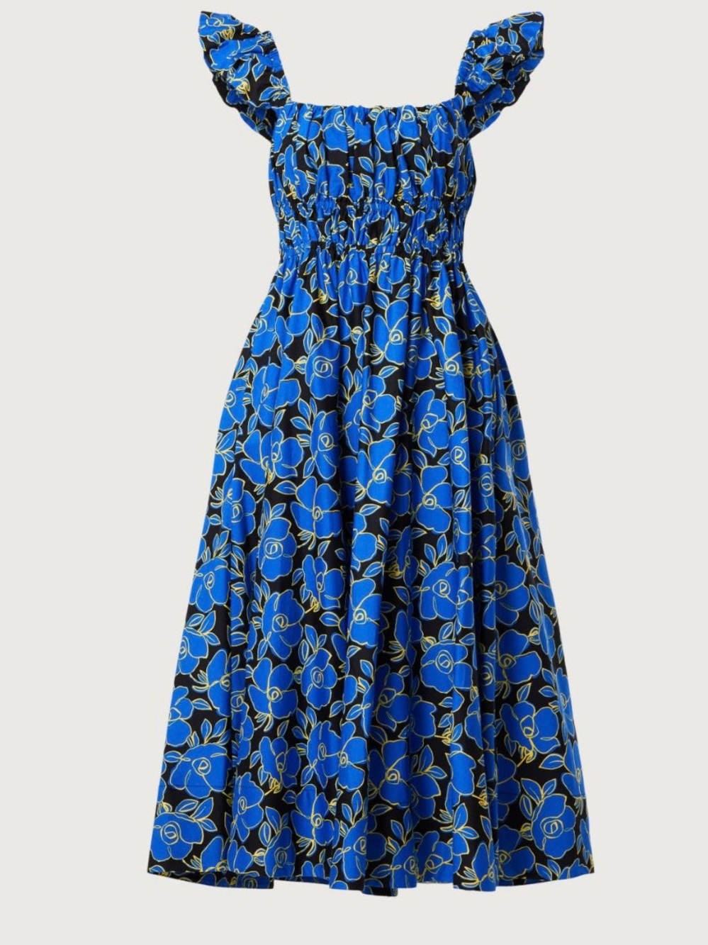 kate spade Blue Floral Smocked Midi with Ruffle Straps